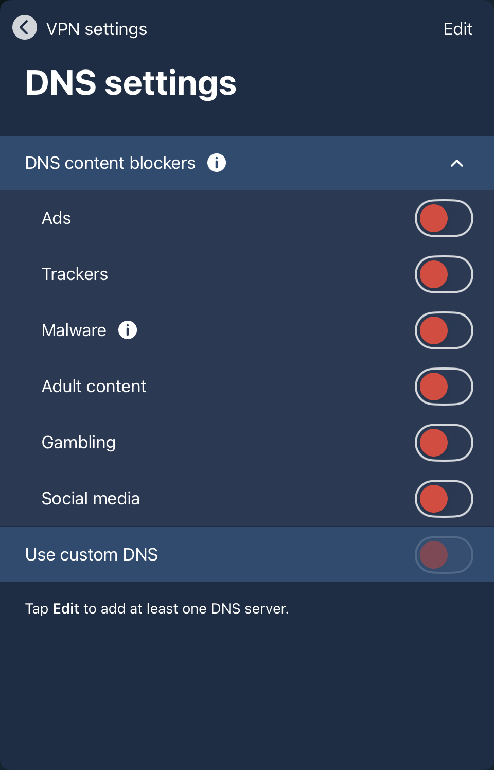 Mullvad app DNS content blockers