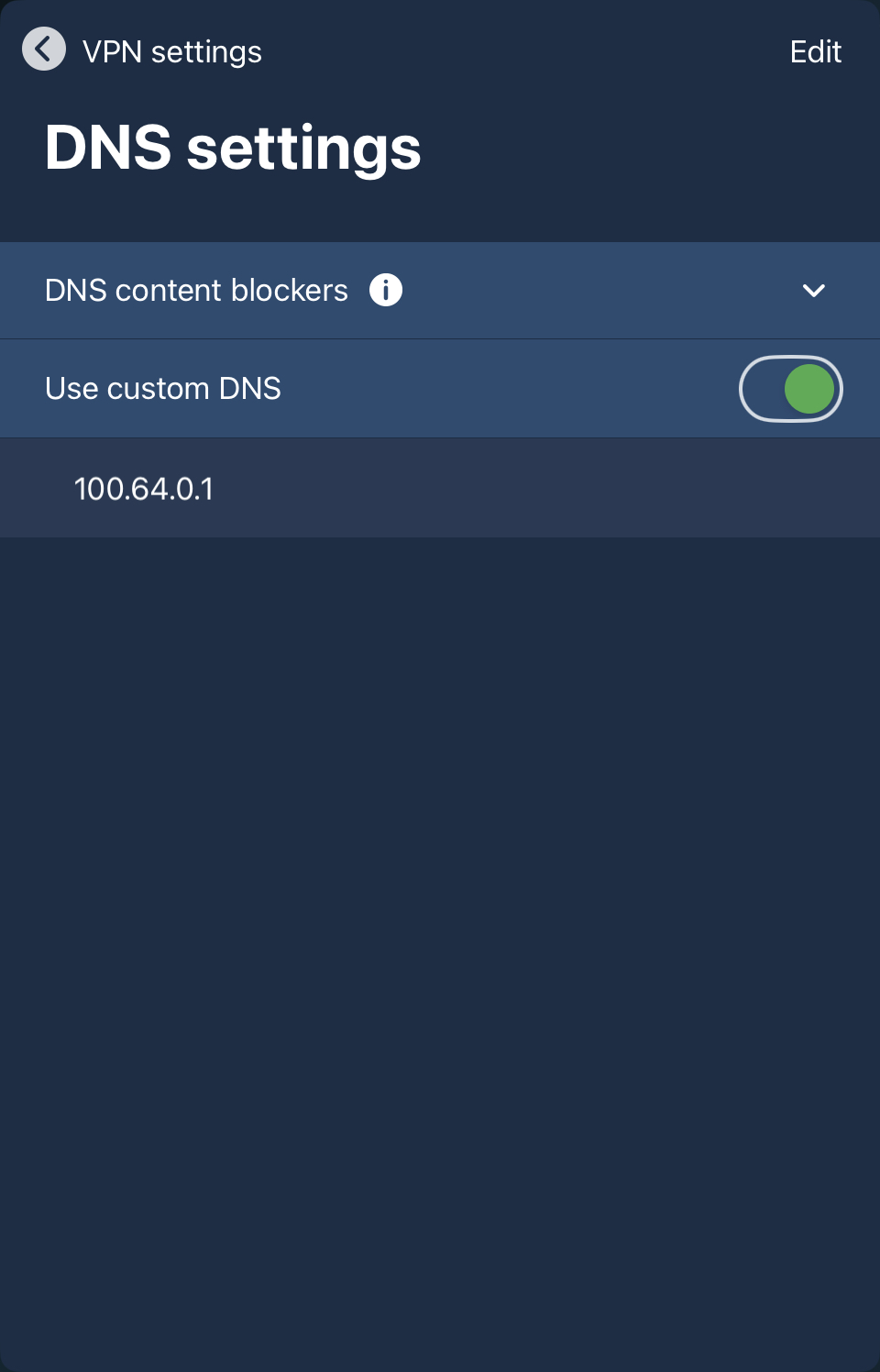 Mullvad app DNS settings