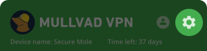 Settings icon highlighted in the connection view.