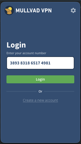 Login screen with account number in the login textfield, green button