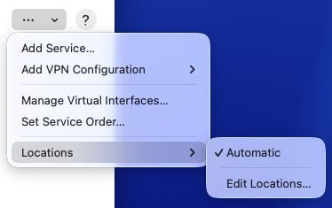 macOS System Settings showing Network Locations