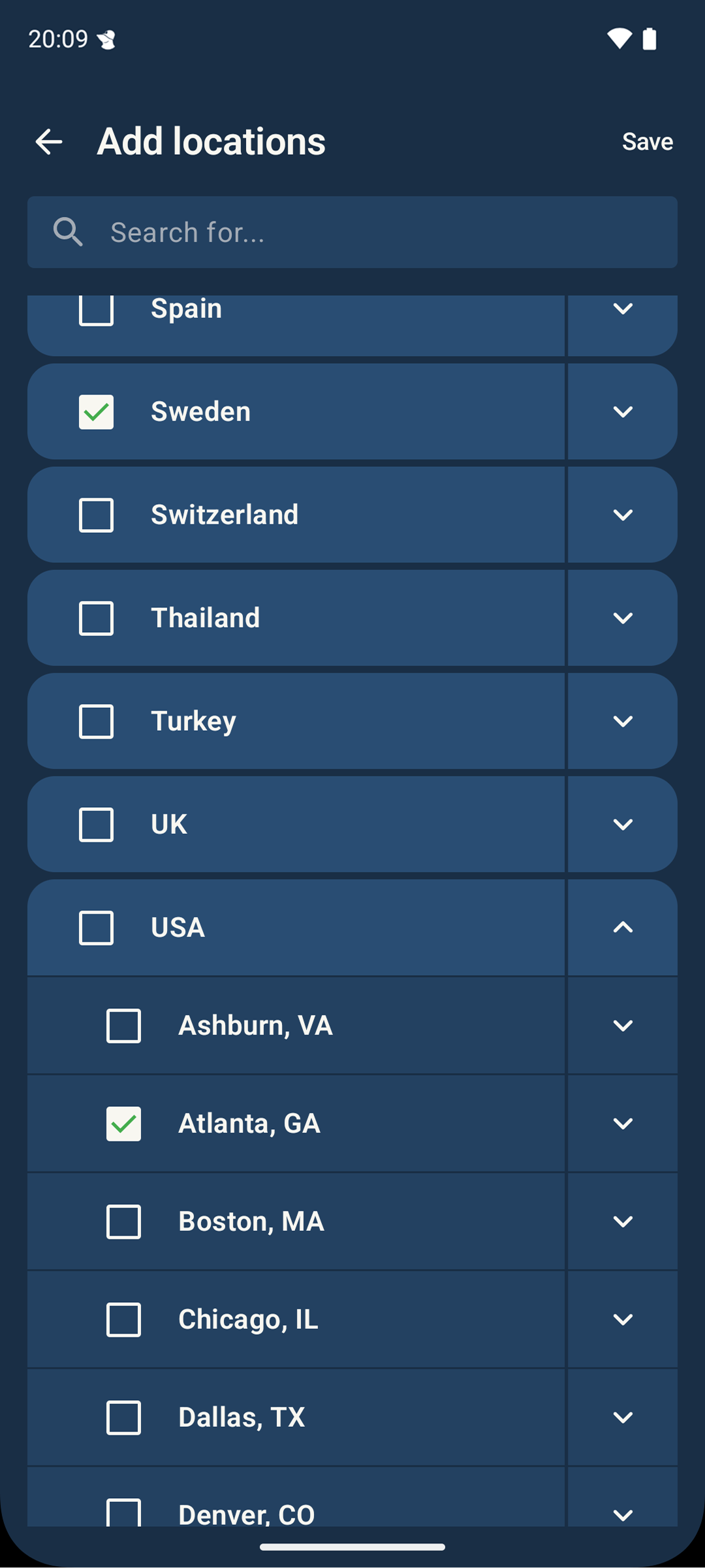 Screenshot showing Add locations