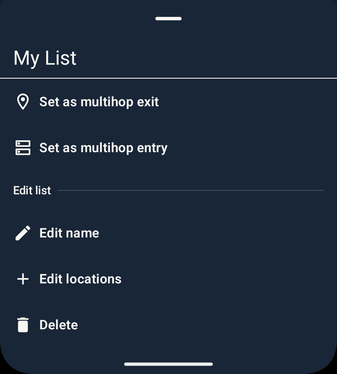Screenshot showing custom list context menu